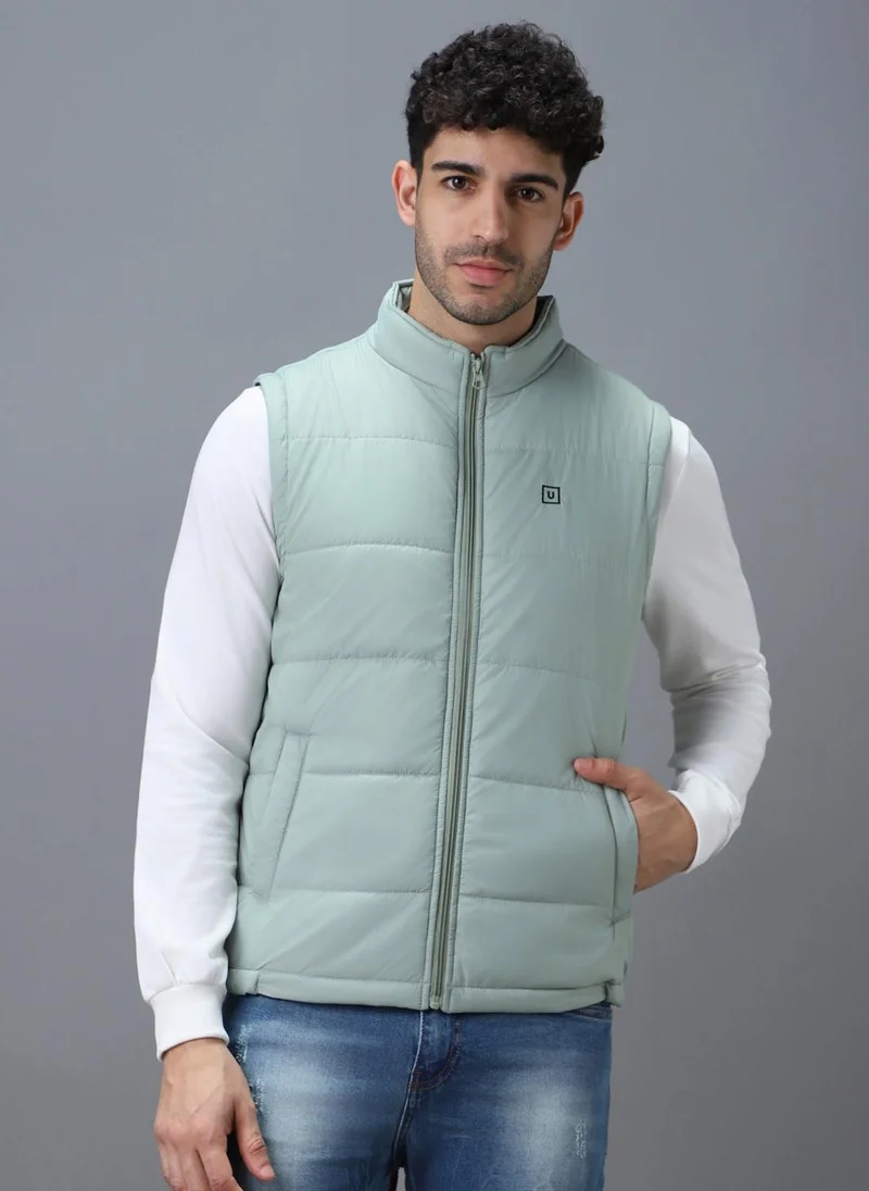Urbano Fashion  Urbano Fashion Men's Green Sleeveless Zippered Puffer Jacket for Men | Best Price UAE